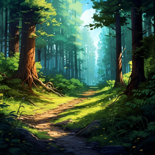 A mountain forest cartoon background