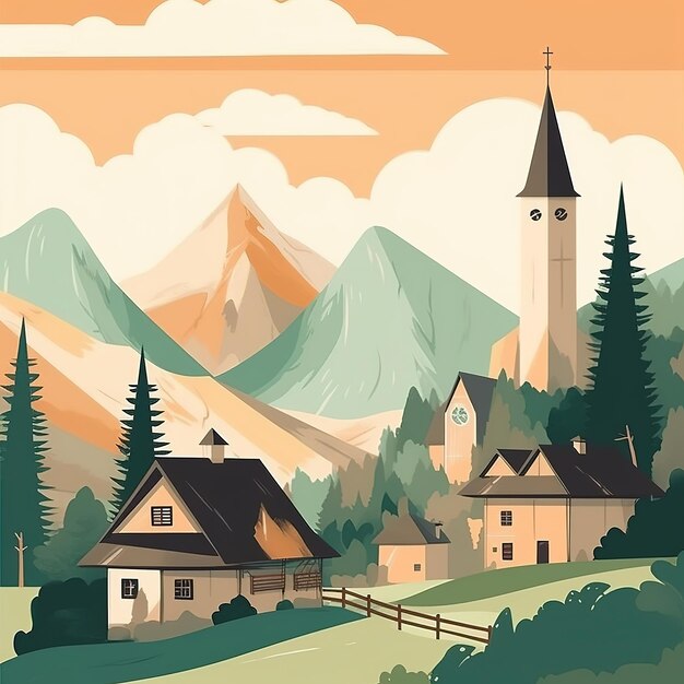 Mountain and forest illustration flat style