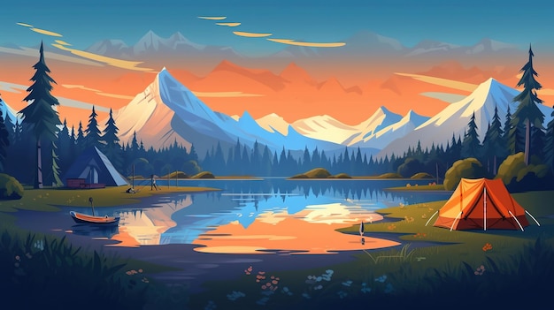 Mountain and forest illustration flat style