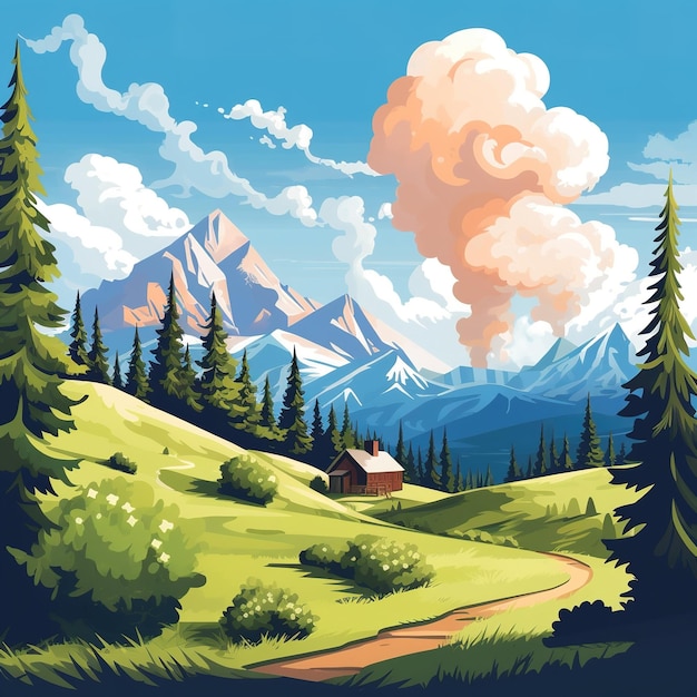 Mountain and forest illustration flat style