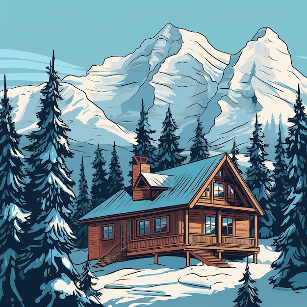 Mountain and forest illustration flat style