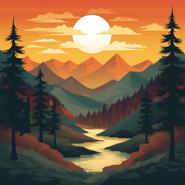 Mountain and forest illustration flat style