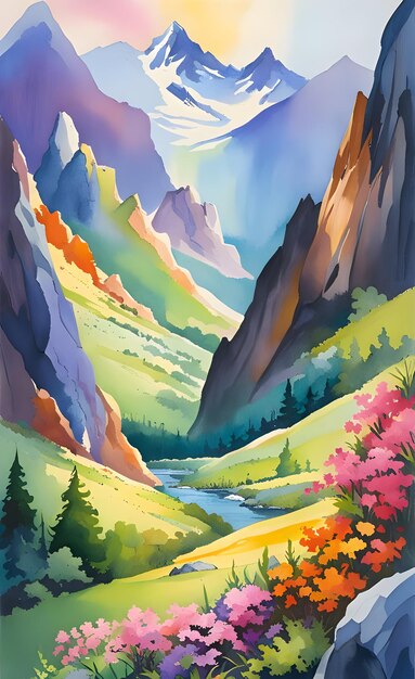 Mountain forest illustration