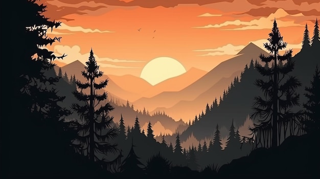 Mountain Forest Silhouette Landscape