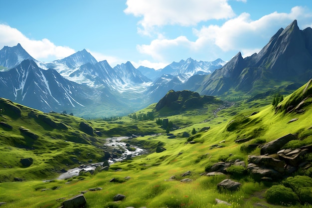 Mountain forests natural green meadows Generative AI