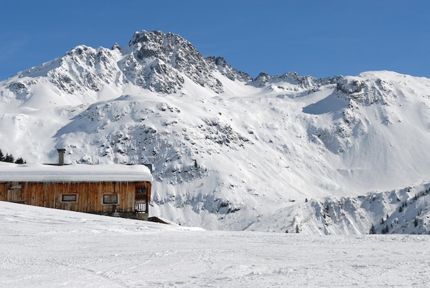 Mountain in French Alps with snow near hauteluce and Contamines Montjoie