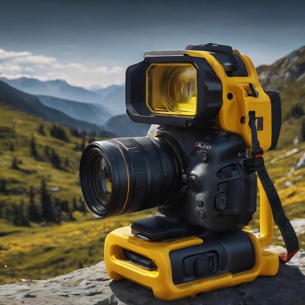 Photo mountain gear and frontal light on yellow keeping a secret or asking for silence