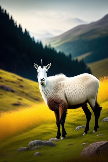 Mountain goat on a meadow Digital art