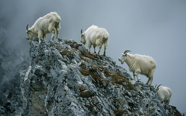 Photo mountain goats foraging