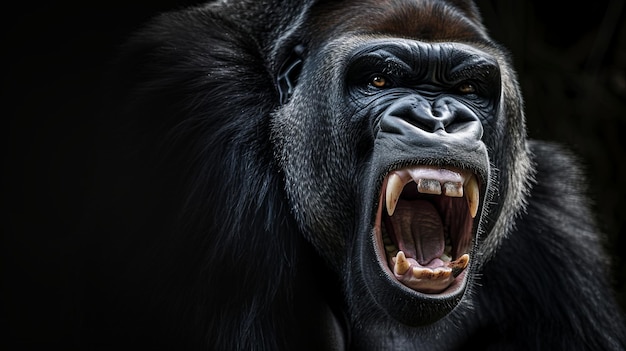 Mountain gorilla portrait with teeth showing