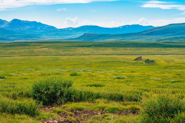 Mountain green landscape with blue cloudy sky