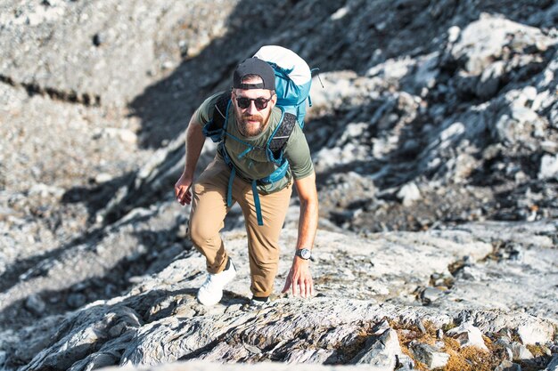 Mountain hike with rocky passage