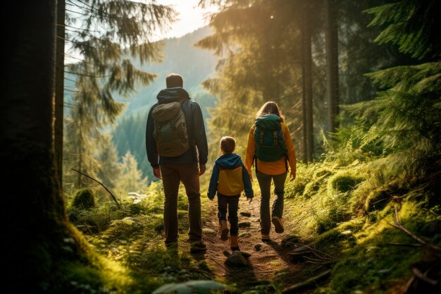 mountain hiking family