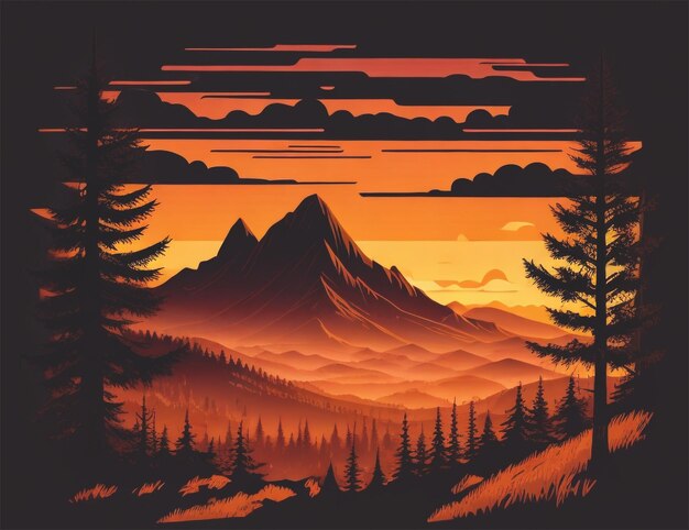 Горный холм векторный дизайн природы пейзаж приключенческая иллюстрация для футболки