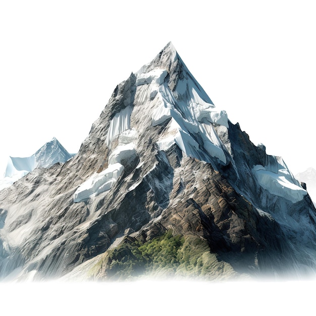 Mountain hill with green grass and snow isolated over transparent background Generative Ai