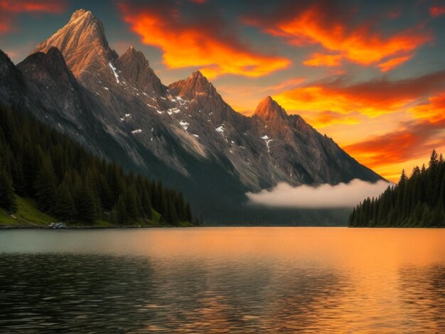 гора на заднем плане с озером и горами на заднем фоне