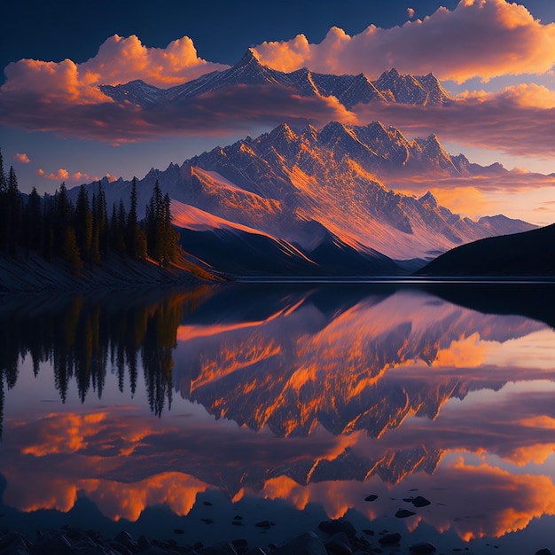 Photo a mountain is reflected in a lake with a cloudy sky.