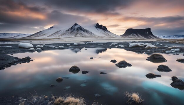 a mountain is reflected in a lake with the reflection of the mountains in the water