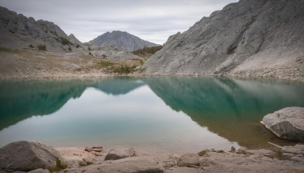 a mountain is reflected in the water and the mountains are reflected in the water