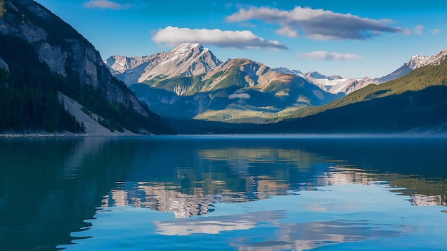 Photo a mountain is reflected in the water with a mountain in the background