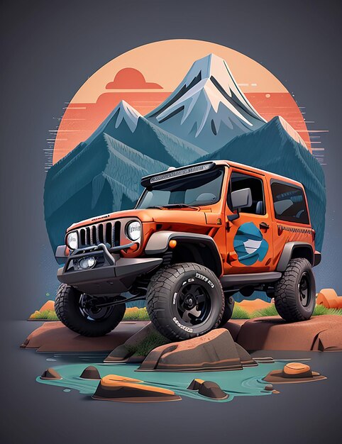 mountain jeep car Ai image for tshirt design