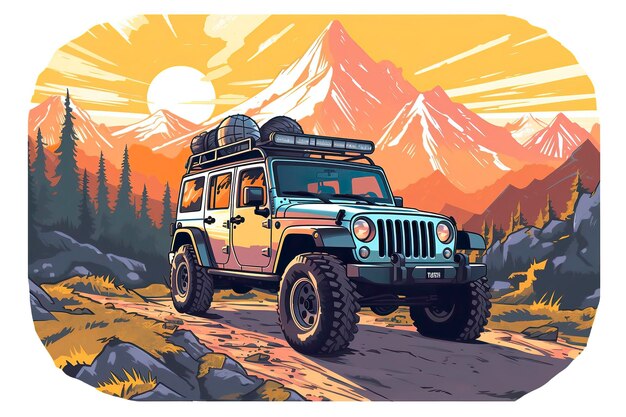 Photo mountain jeep illustration transportation illustration generative ai