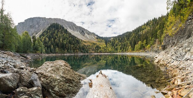 Photo mountain lake, abkhazia, beautiful malaya ritsa lake.