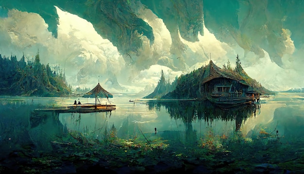 Mountain Lake concept art illustration