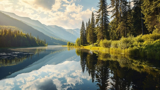 Mountain lake panorama landscape