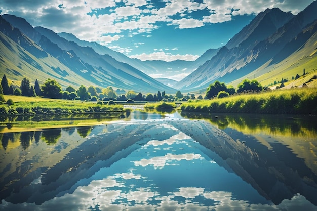 mountain lake reflection