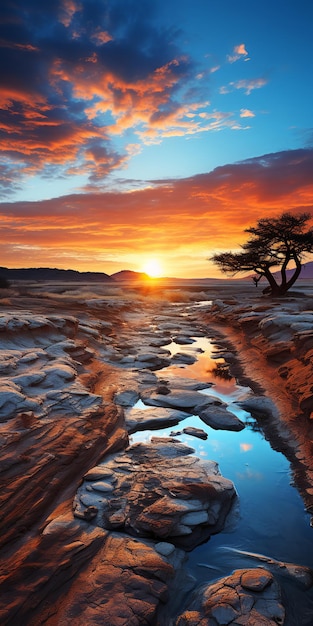 Photo mountain and lake on sunset