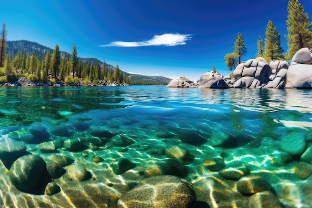 Mountain Lake Tahoe panorama prachtig kristalhelder water AI