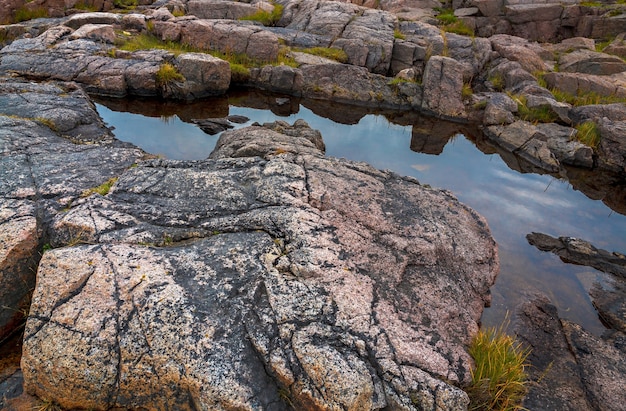 Mountain lake with clear water. Kola Peninsula , Khibiny . Russia.