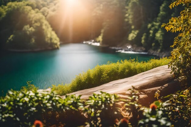 A mountain lake with a forest in the background