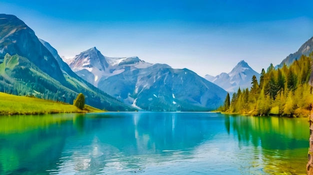 a mountain lake with a lake in the background