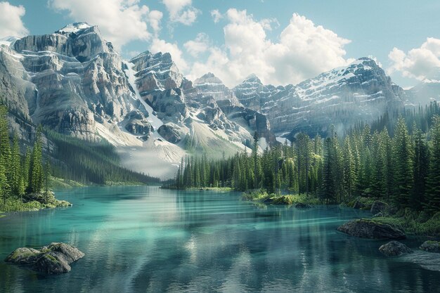 Photo a mountain lake with a lake and mountains in the background