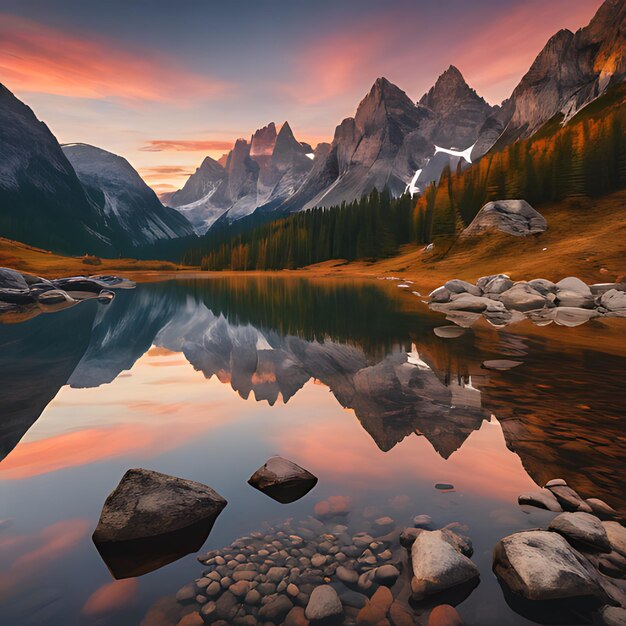 Photo a mountain lake with a mountain in the background and a lake in the foreground