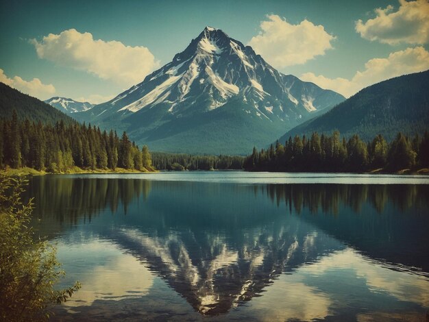 背景に山がある山の湖