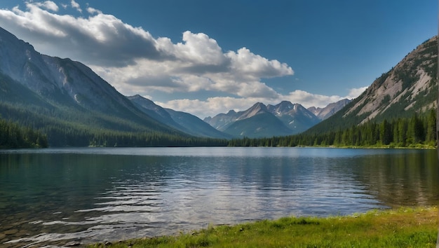 Photo a mountain lake with a mountain in the background