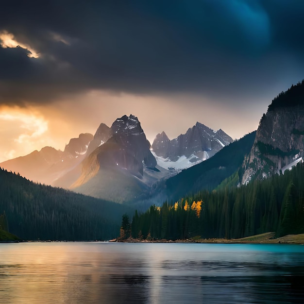 A mountain lake with a mountain in the background