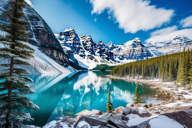 Photo a mountain lake with a mountain in the background