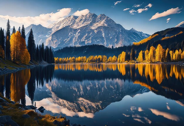 A mountain lake with a mountain in the background