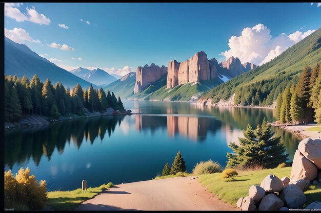 A mountain lake with a mountain in the background