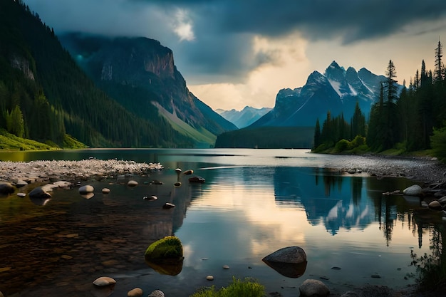 Photo a mountain lake with a mountain in the background