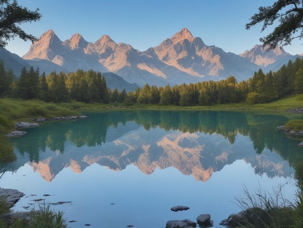 山のある山の湖