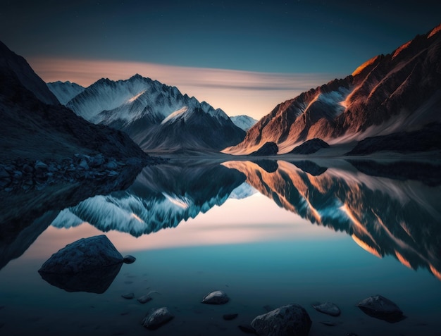 山を背景にした山の湖