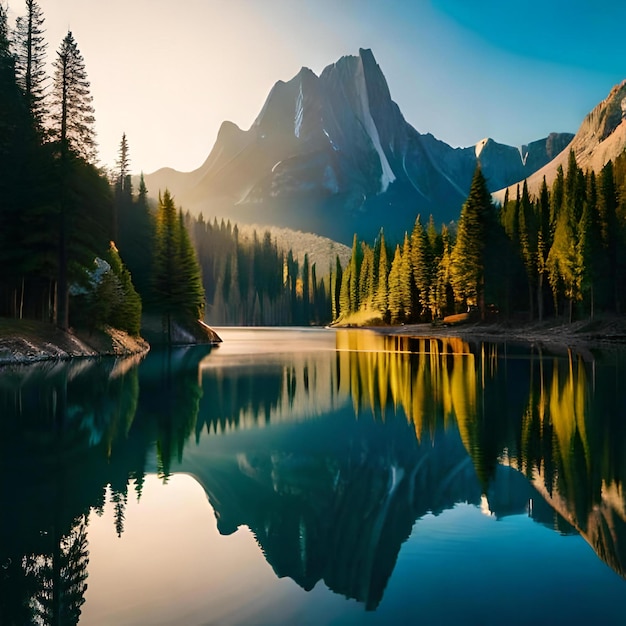 Mountain lake with reflection of mountains in the water