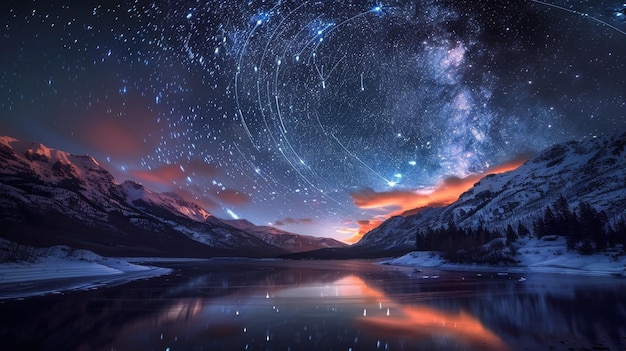 Mountain Lake With Starry Sky