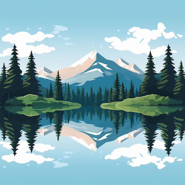 a mountain lake with trees reflected in the water