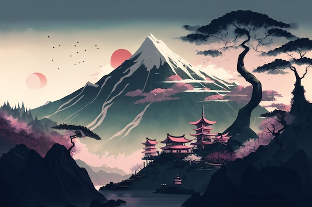 Mountain landscape AI generated illustration